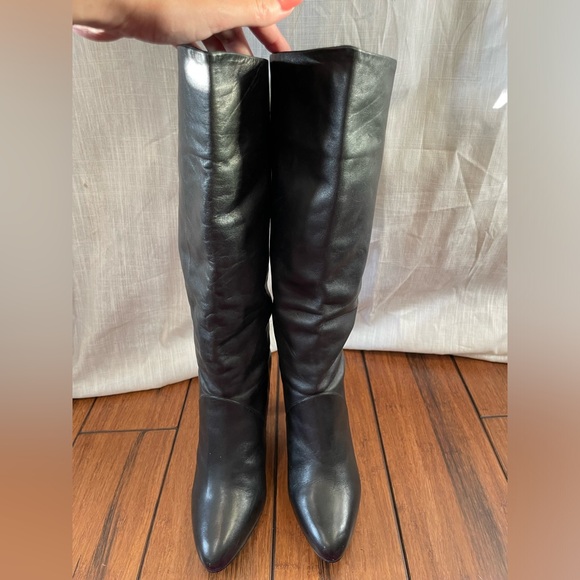 Vintage black leather cone heel slouch boots made in Brazil sz 8 - Picture 3 of 9